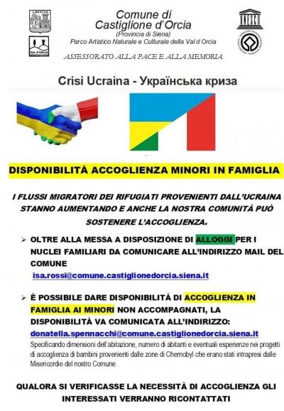Crisi ucraina - disponibilita' accoglienza minori in famiglia